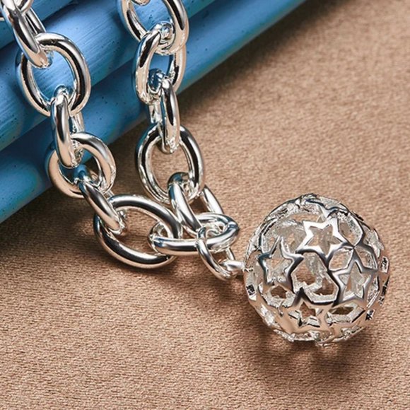 18 Inch O-Ring Chain With Hollowed & Carved Ball .925 Solid Sterling Silver! - Picture 7 of 7